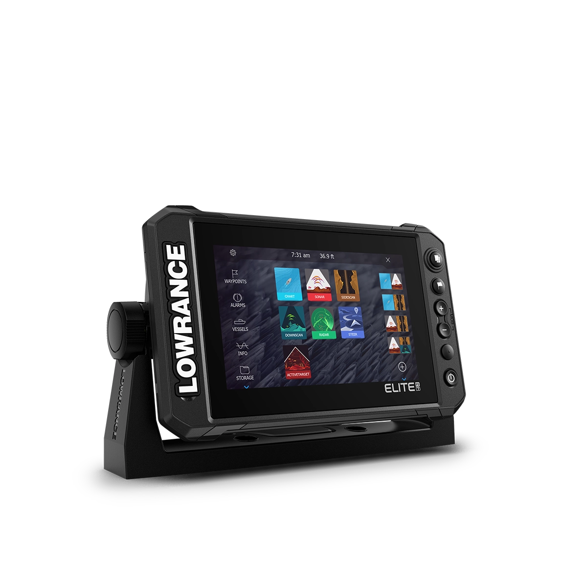 Lowrance Elite FS 7 angled right with menu options