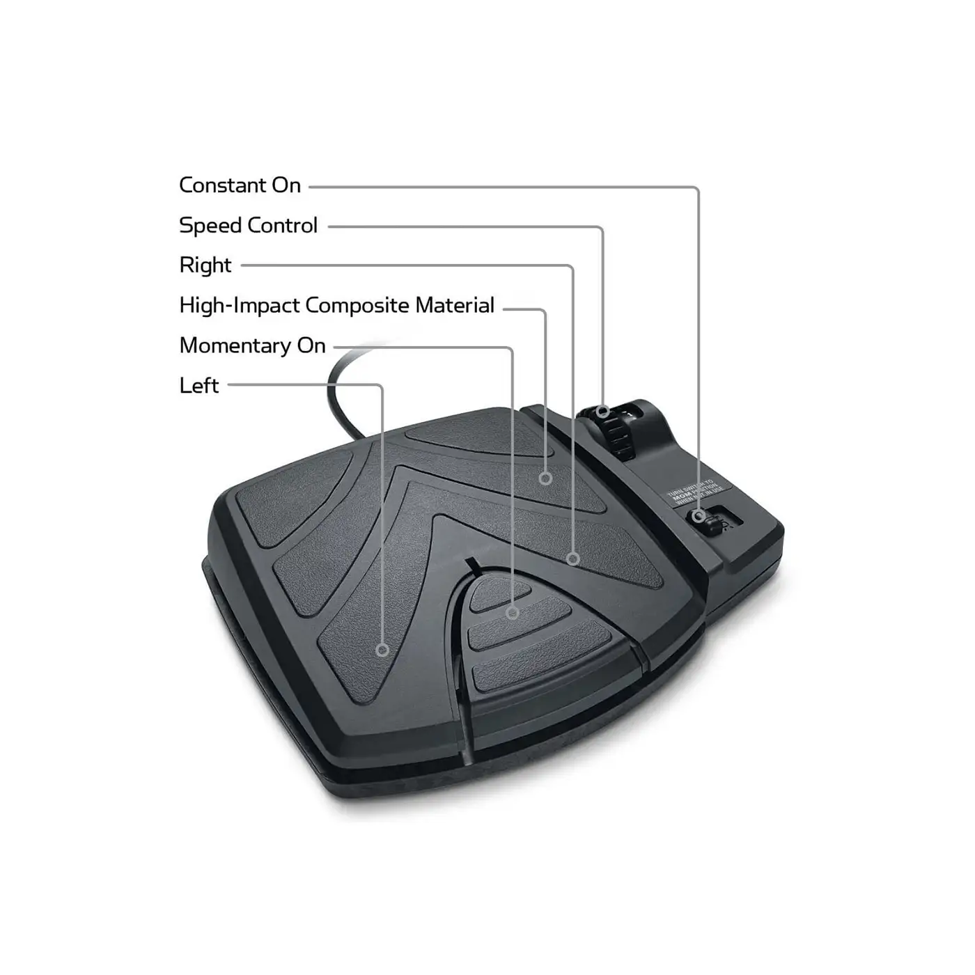 Minn Kota PowerDrive pedal with labels on functions
