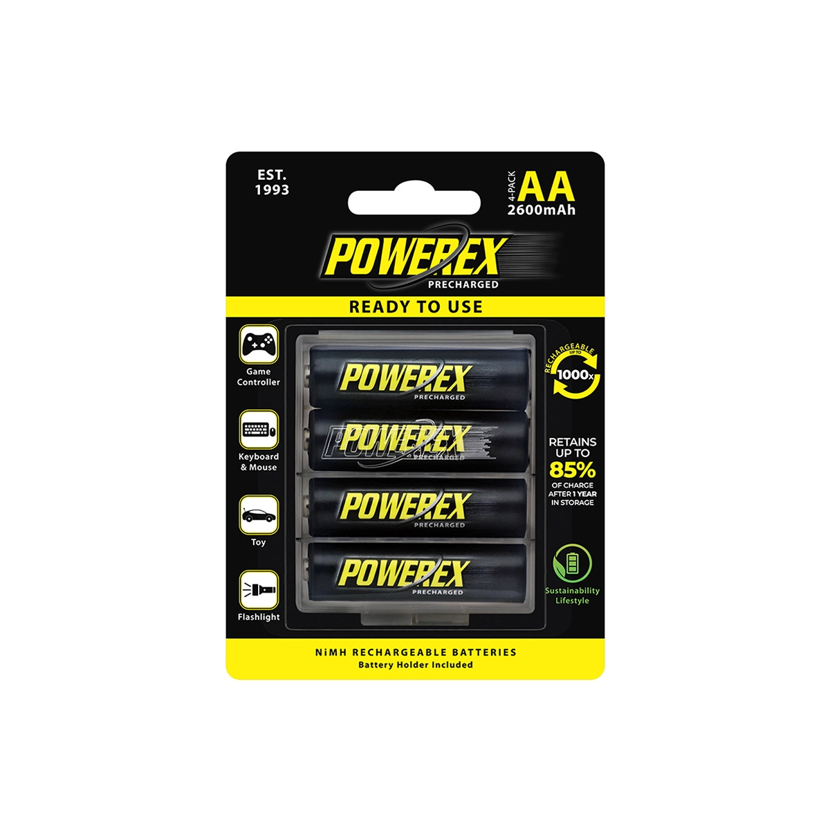 Powerex Precharged AA 2600mAh batteries in package