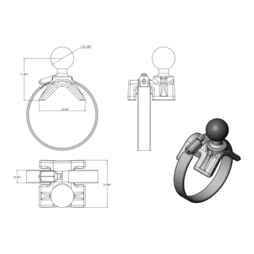 RAM-B-108B-STRAP40U dimensions infographic