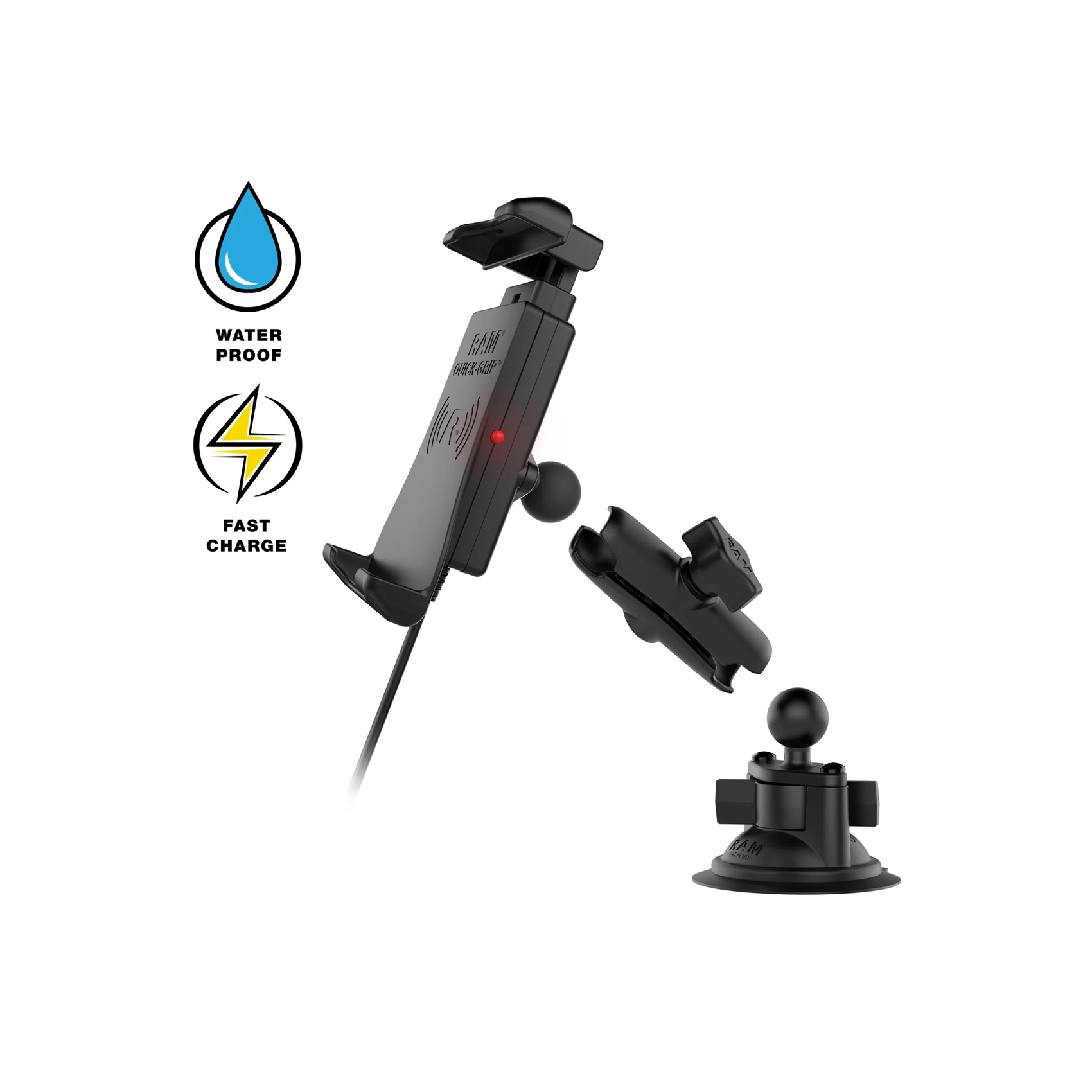 RAM-B-166-UN14W: RAM Quick-Grip 15W Waterproof Wireless Charging Suction Cup Mount componets
