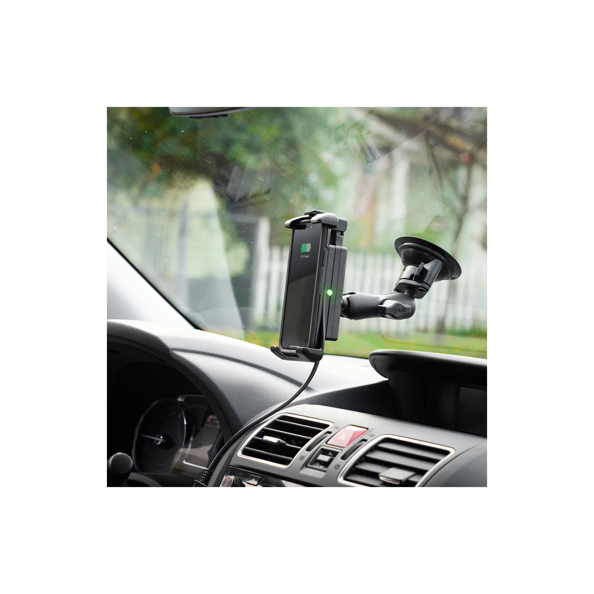 RAM-B-166-UN14W: RAM Quick-Grip 15W Waterproof Wireless Charging Suction Cup Mount on windshield