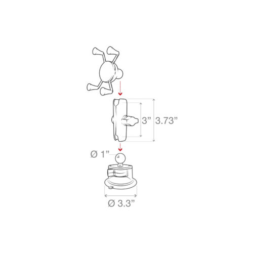 RAM-B-166-UN7U: RAM X-Grip Phone Mount with RAM Twist-Lock Suction Cup measurements graphic