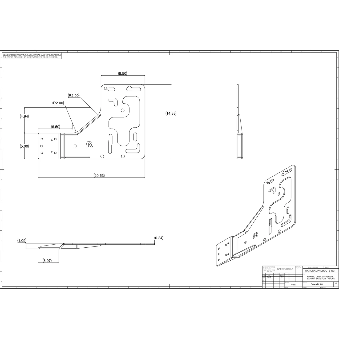 RAM-VB-168: RAM No-Drill™ Universal Vehicle Base for Heavy Duty Trucks base graphics