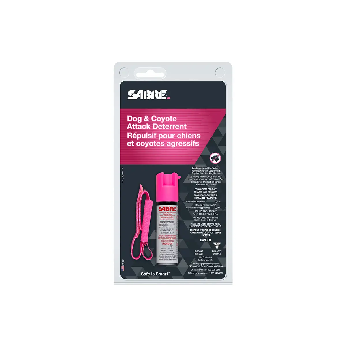 Sabre Dog Attack Deterrent - 22g with Hand Strap pink package