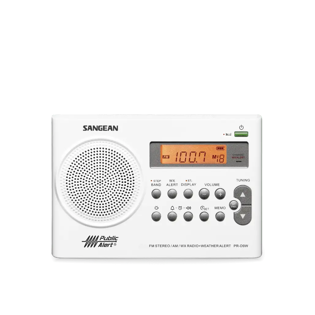 Sangean PR-D9W Portable AM / FM Stereo Radio in white front view