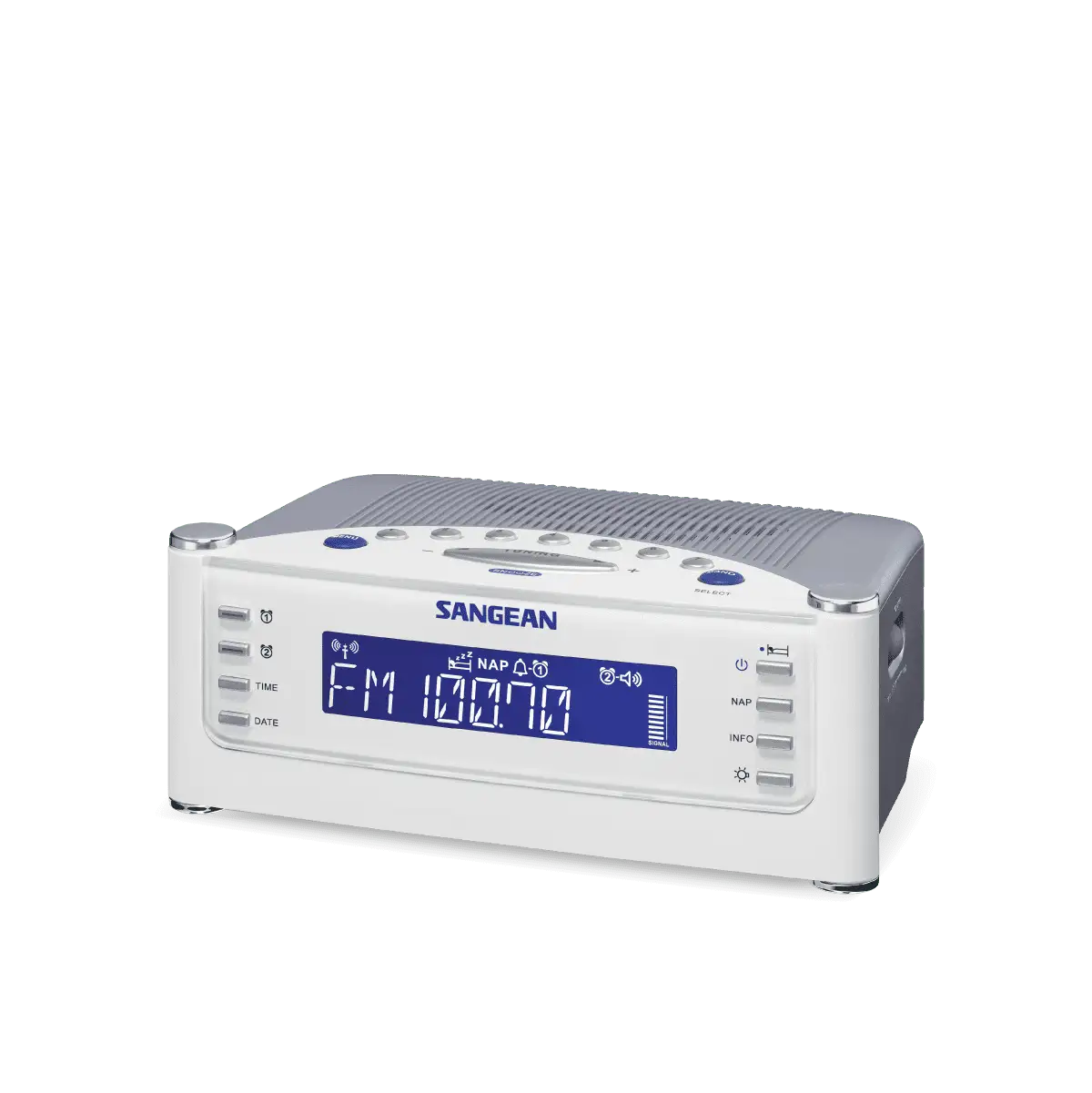 Sangean RCR-22 AM / FM-RBDS / AUX Digital Tuning Radio in white left angled view