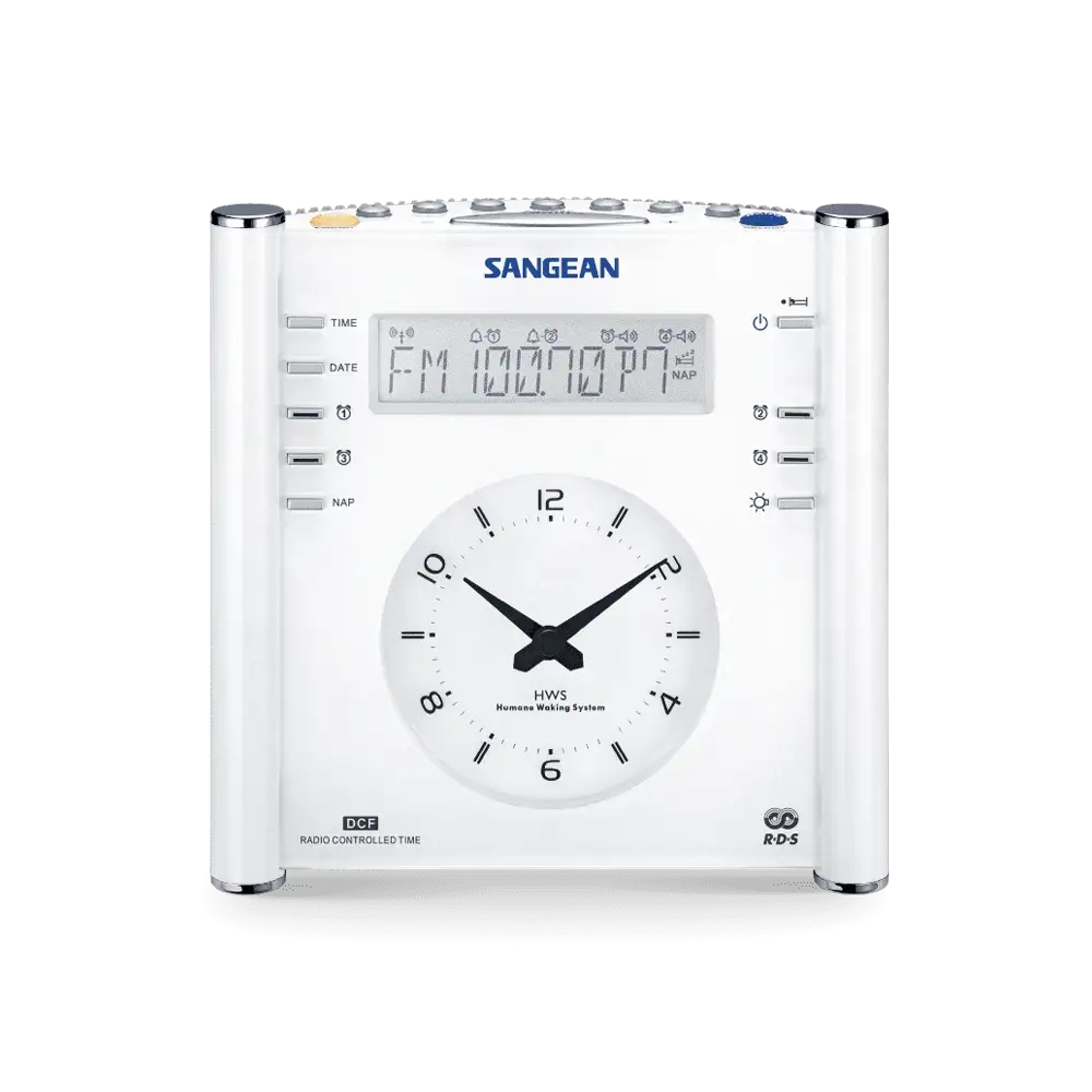 Sangean RCR-3 AM / FM-RBDS / AUX-In Tuning Radio front view with display and clock