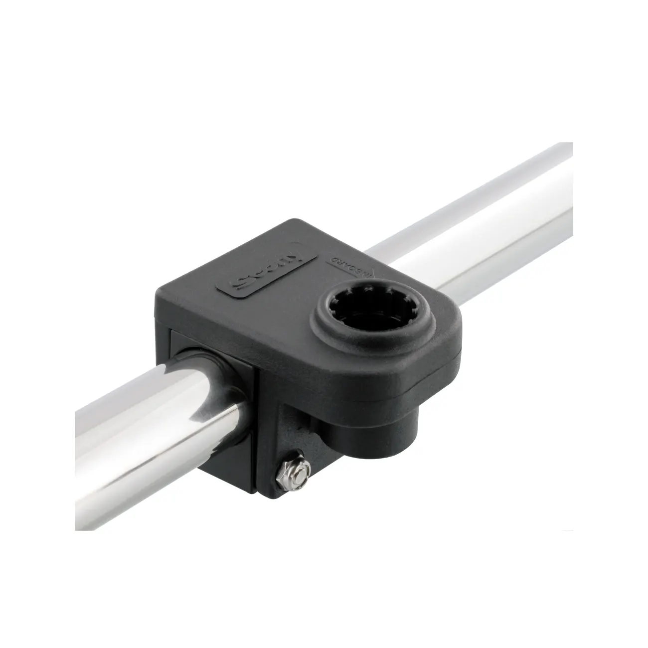 Scotty 245 1 1/4” Round Rail Mount on rail sideview