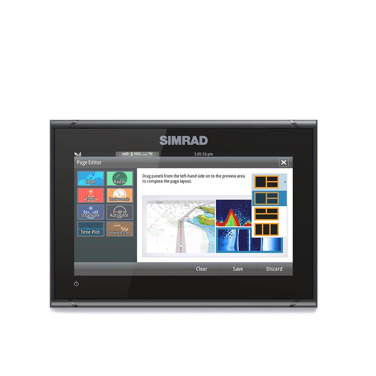 Simrad GO9XSE page editor on screen