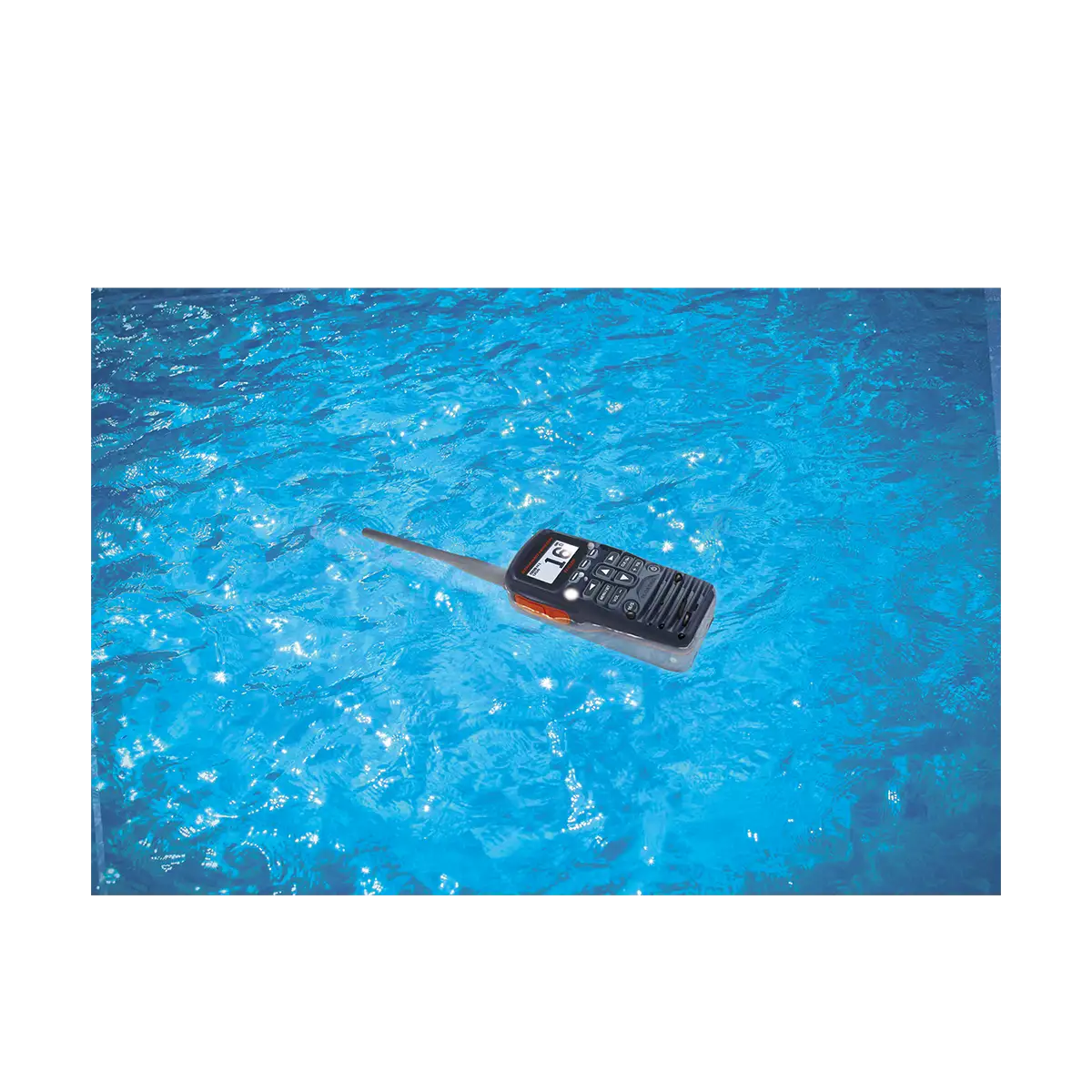 Standard Horizon HX320 6W Compact Floating Marine Handheld Transceiver floating in water