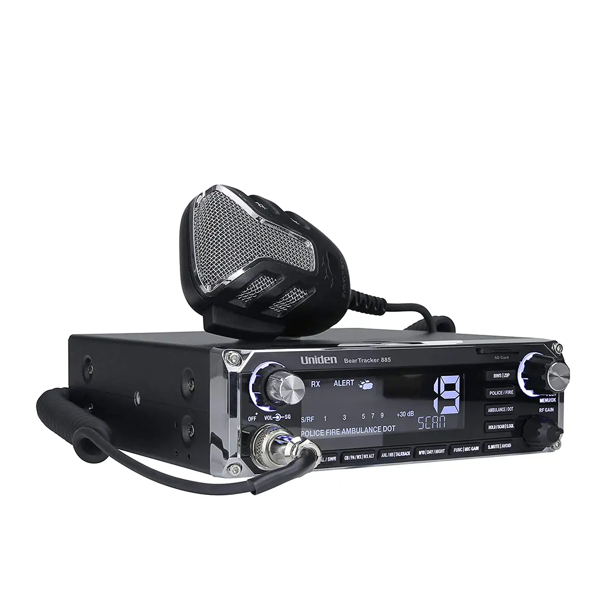 Uniden BearTracker 885 Hybrid CB Radio/Digital Scanner right angled view