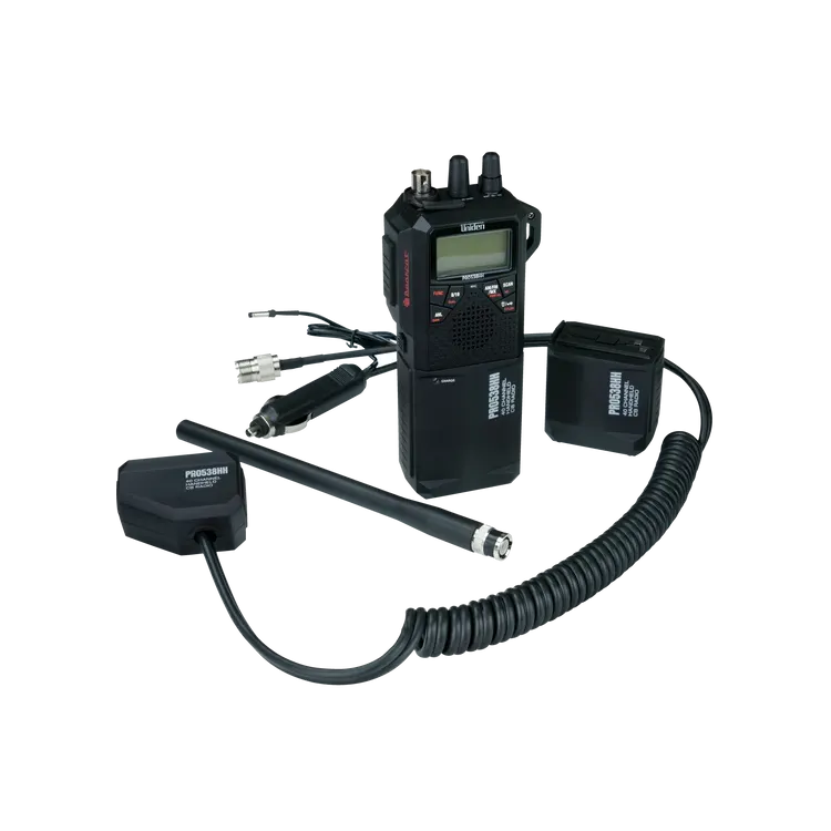 Uniden PRO538HHFM radio with accessories
