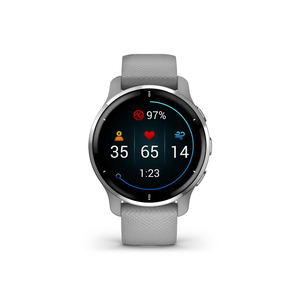 Garmin Venu 2 Plus in grey with stats page