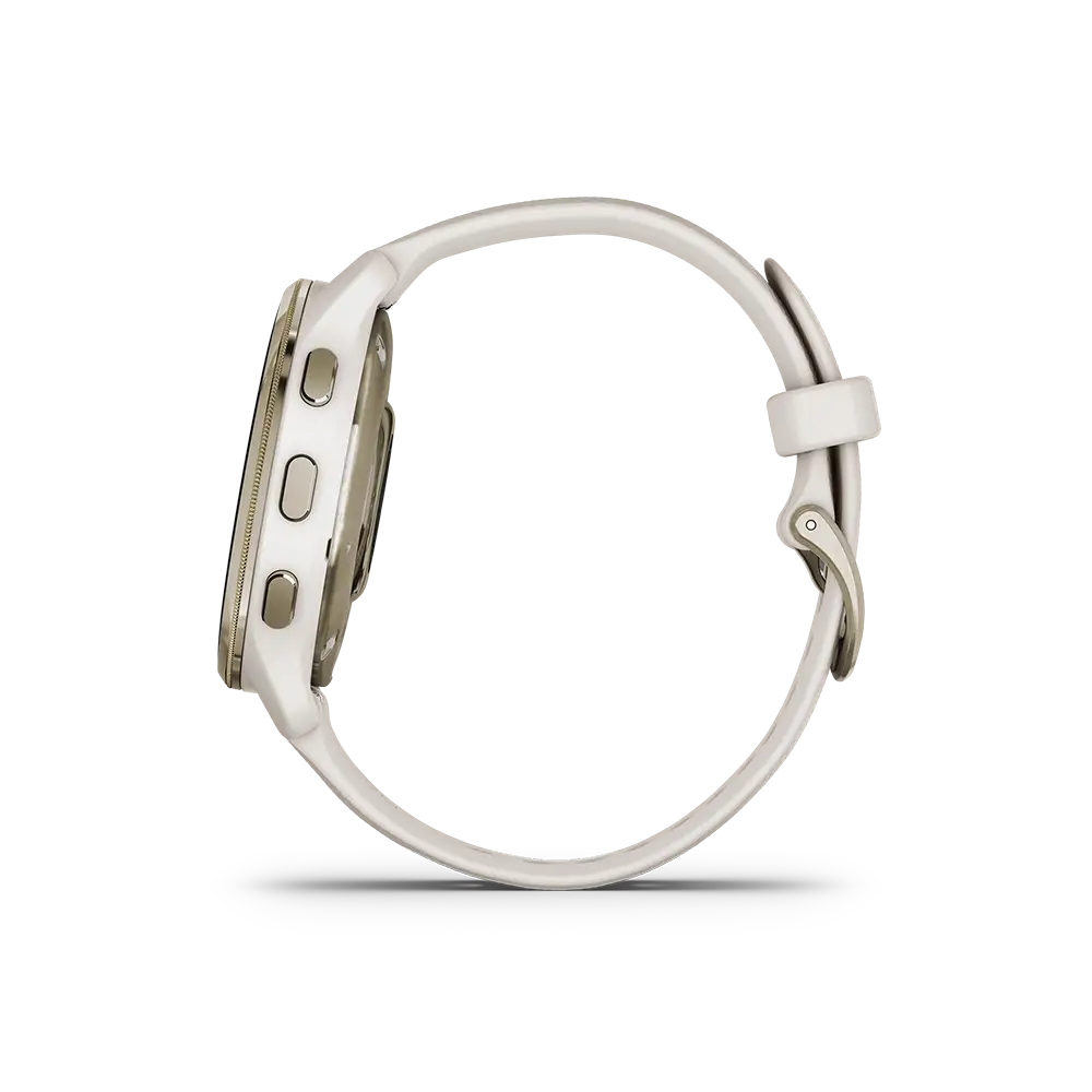 Garmin Venu 2 Plus in ivory left hand view with buttons