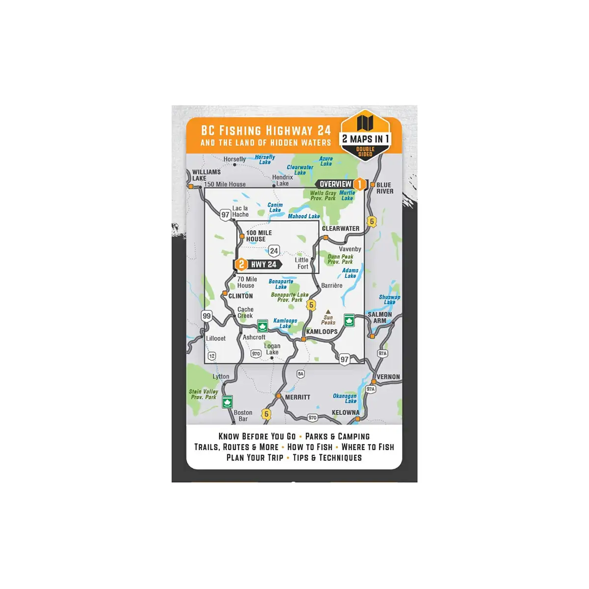 Backroad Maps - Folded Waterproof Adventure Maps BC Fishing Highway 24 area covered