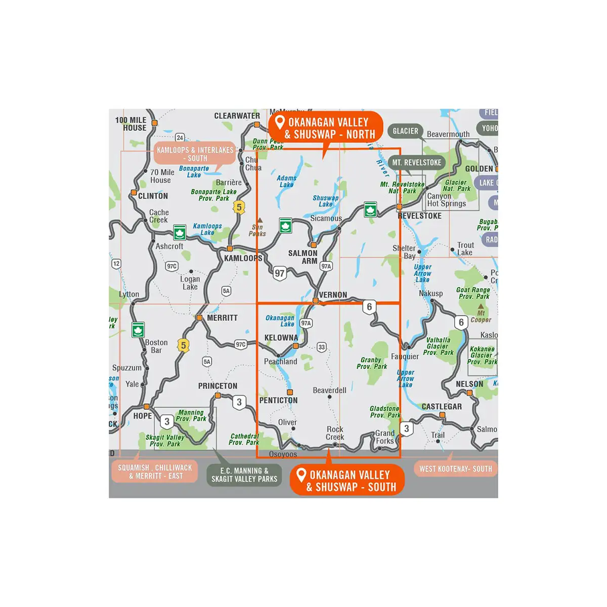 Backroad Maps - Folded Waterproof Adventure Maps Okanagan Valley and Shuswap area covered