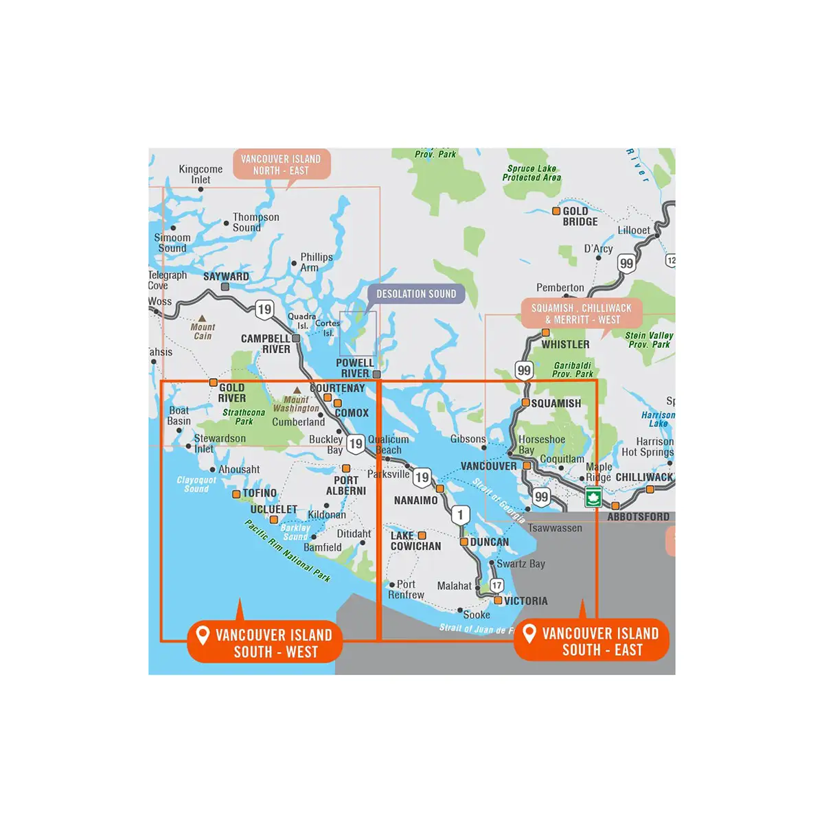 Backroad Maps - Folded Waterproof Adventure Maps Vancouver Island South area covered