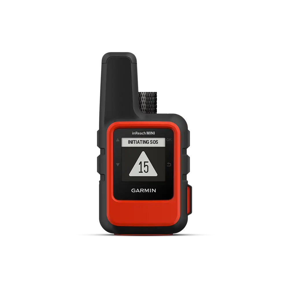 Garmin inReach Mini in Orange with initiating SOS screen