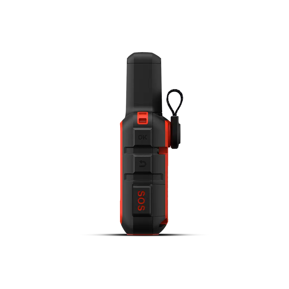 Garmin inReach Mini in Orange left side view with SOS button
