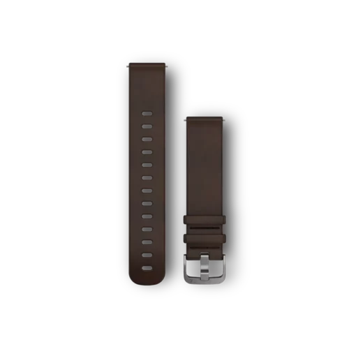 Garmin Quick Release Bands (20mm) - Dark Brown Leather Band with Silver Hardware