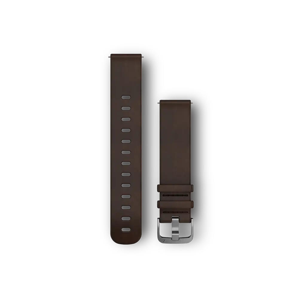 Garmin Quick Release Bands (20mm) - Dark Brown Leather Band with Silver Hardware